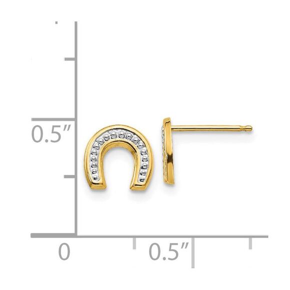 Kids 14k Yellow Gold & White Rhodium Two-Tone Horseshoe Post Earrings - Picture 4 of 6